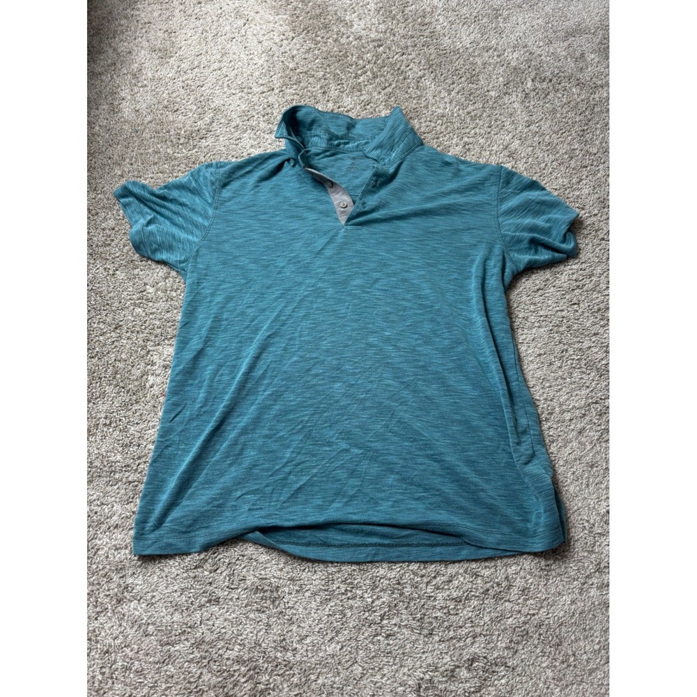 Van Heusen Mens XL Classic Fit Space Dye Polo Shirt Teal Blue Short Sleeve